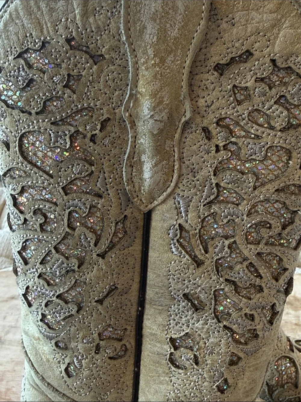 Corral Teens Size 2 Embellished Taupe Western Cowboy boots